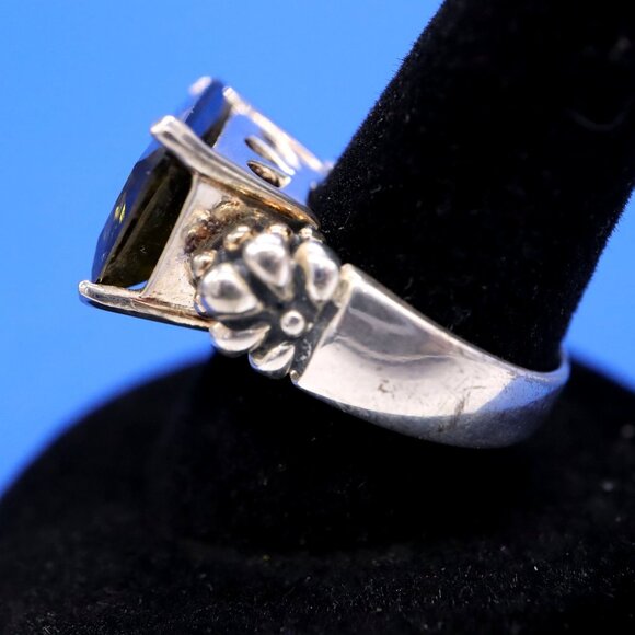 Sterling Silver Large Olive Green CZ Cocktail Statement Ring Size 5.5 - Picture 3 of 7